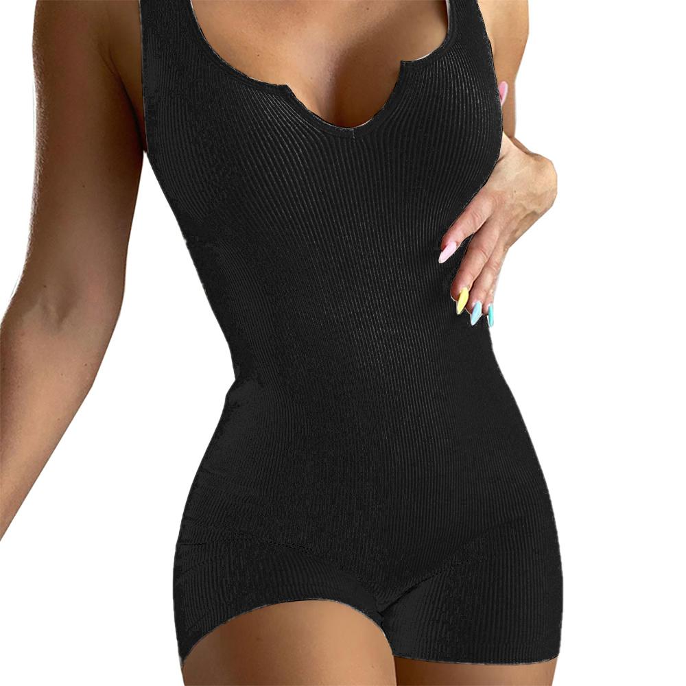 Женский сексуальный ребристый боди без рукавов, эластичный трико, шорты, комбинезон, комбинезон