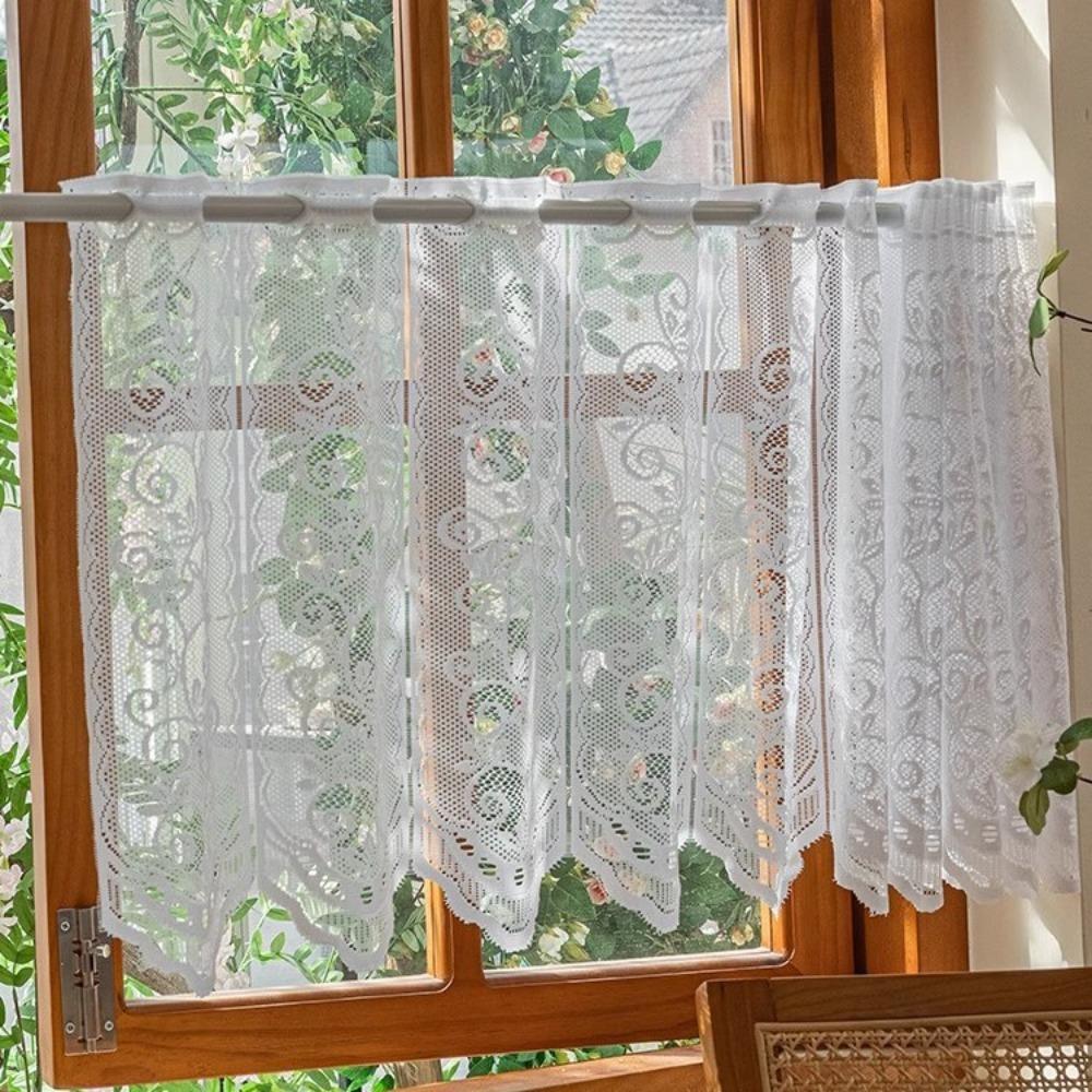 Floral Embroidery Short Window Curtain Through-shaft Type Partition Short Valance Coffee Shop