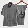 Men's Chinese Style Casual Cotton Linen Short-Sleeve Suit for Middle-Aged and Elderly Summer Wear