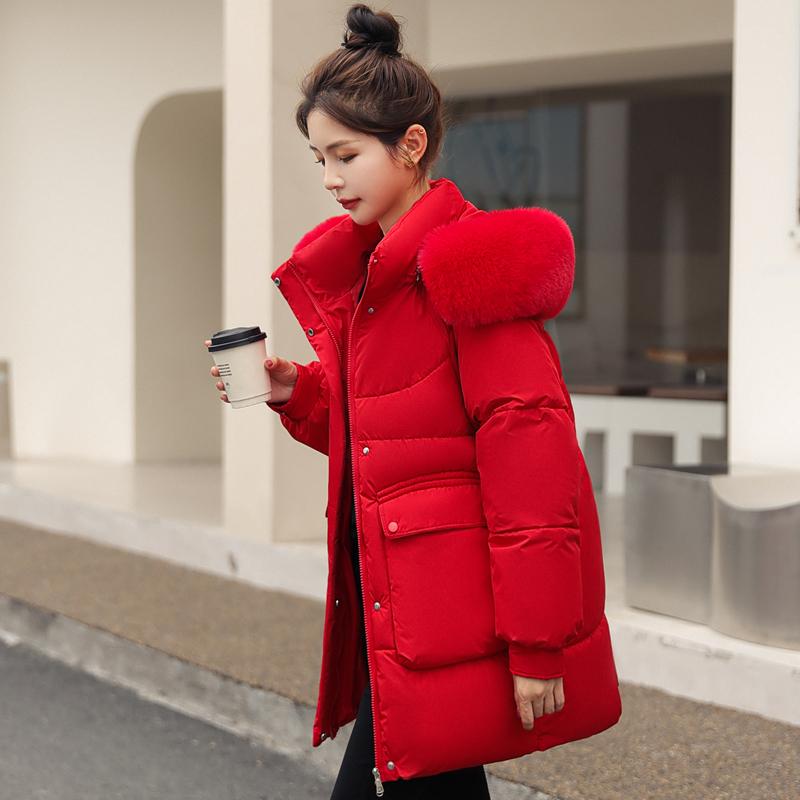 Fashion Winter Women's Cold Coat Hooded 2023 Faux Fur Collar Thick Warm Oversize Parkas Korean Style Winter Jacket With Big Pockets