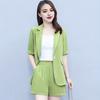 2 Piece Women Casual Outfit Lapel Short Sleeve Blazer Shorts Solid Color OL Style Single Button Blazer Shorts Set Elegant Office Suit