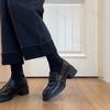 Женские Лоферы на Платформе Весна Осень Без Шнуровки Винтажные Массивные Кожаные Обувь Модная Пряжка Ремешок Увеличение Роста Средний Каблук Обувь