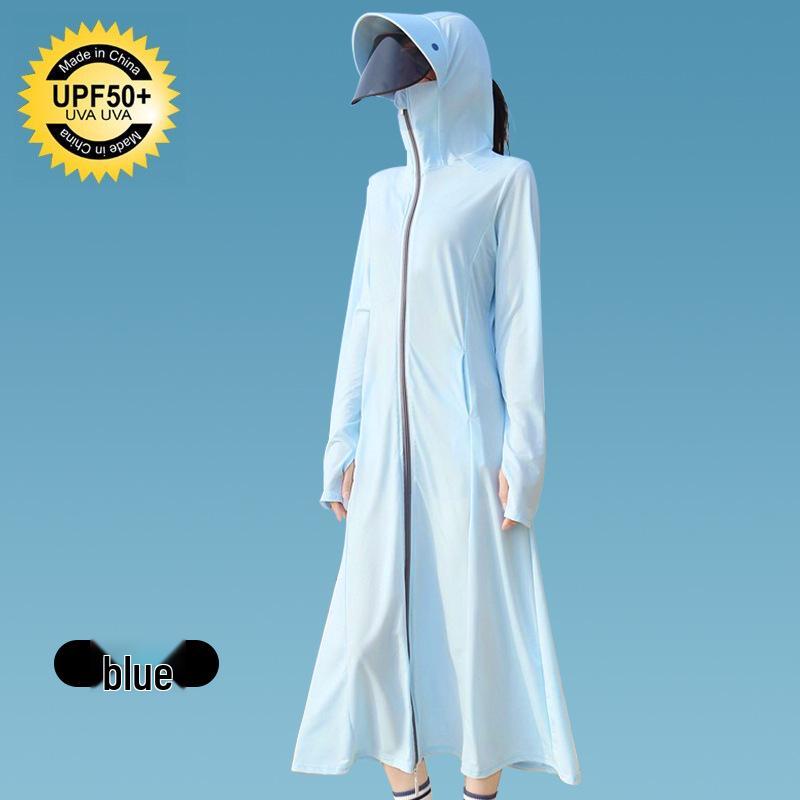 Женская очень длинная дышащая солнцезащитная куртка из ледяного шелка с защитой от УФ-лучей - Повседневный уличный стиль
