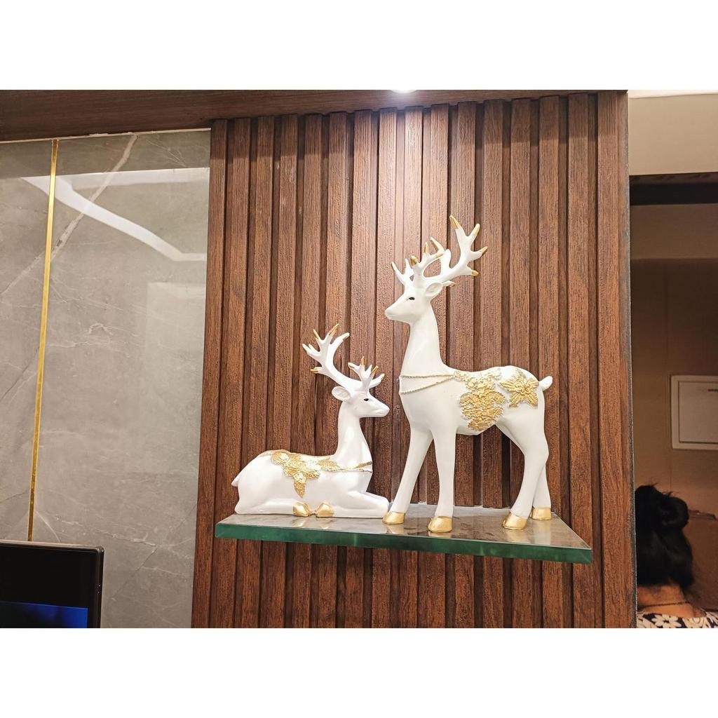 Креативные скульптуры оленей из золотисто-белой смолы | Красивый декор для дома | Поднимает энергетику вашей комнаты (Упаковка из 2 штук, белый и золотистый)
