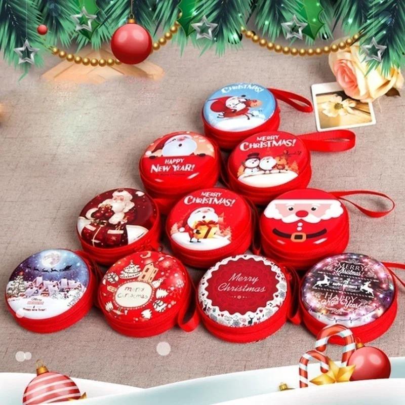 Random Color Creative Christmas Gift Box Coin Purse Cute Portable Iron Cash Box Xmas Gift Case with Zipper