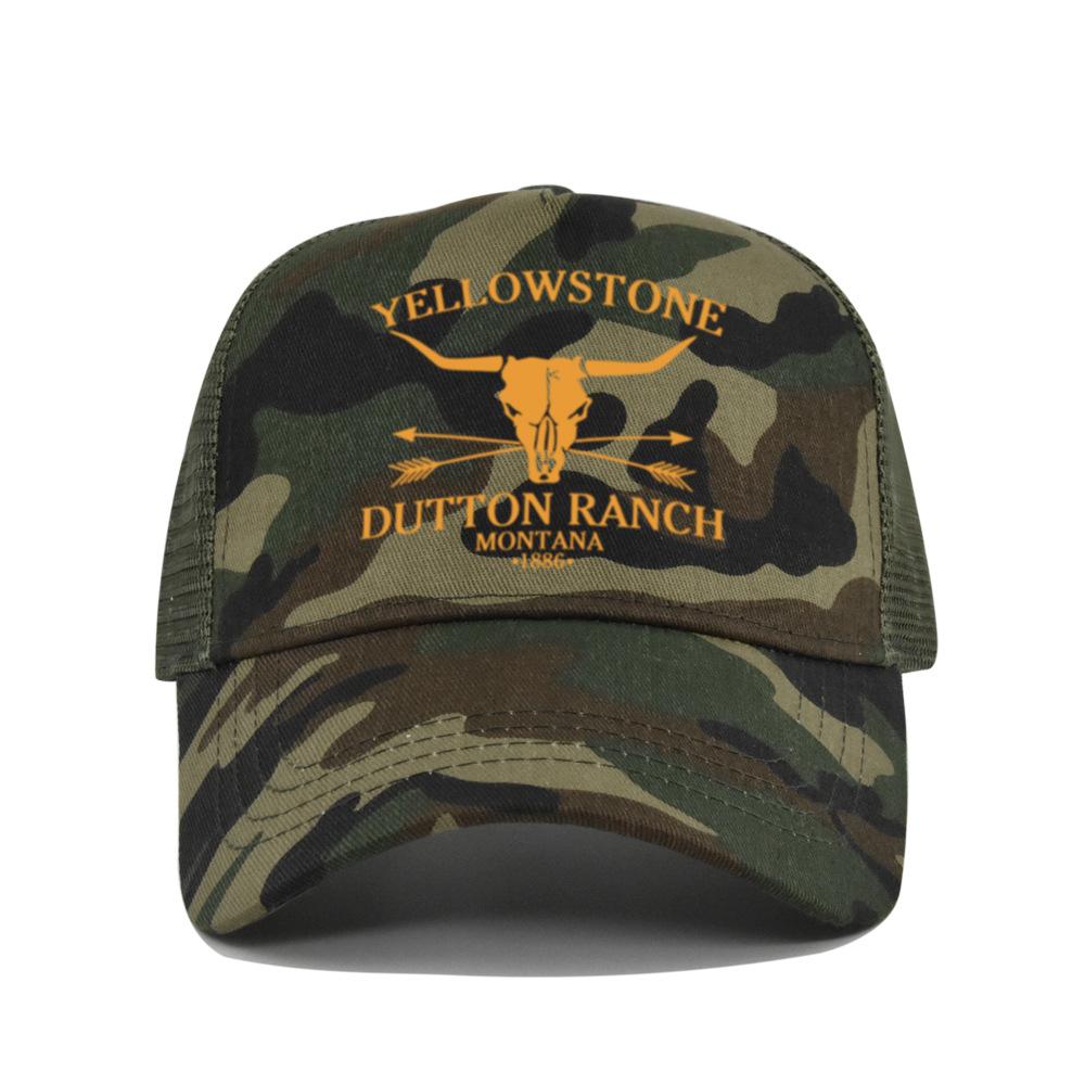 Cotton Front Mesh Back Trucker Cap, Bull Skull Print Adjustable Snapback Baseball Hat Unisex Western Style Outdoor Sports Sun Hat