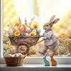 Easter Window Clings Decoration Cute Bunny Pushing Cart Window Sticker Reusable Static PVC Decals for Spring Party Door Wall Glass Window Home Decor