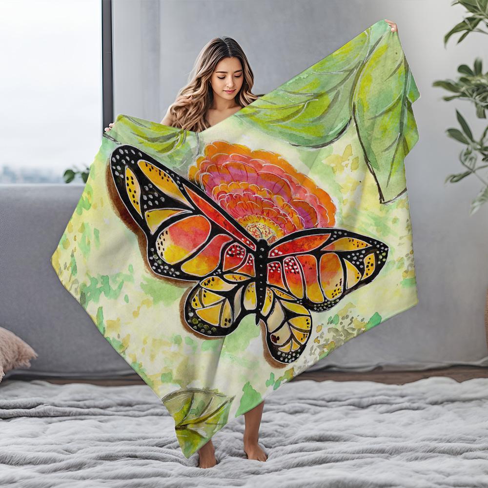Watercolor Butterfly Blanket Floral Print Soft Fleece Throw Blanket for Women Gift Ideas Decorative Bed Blanket