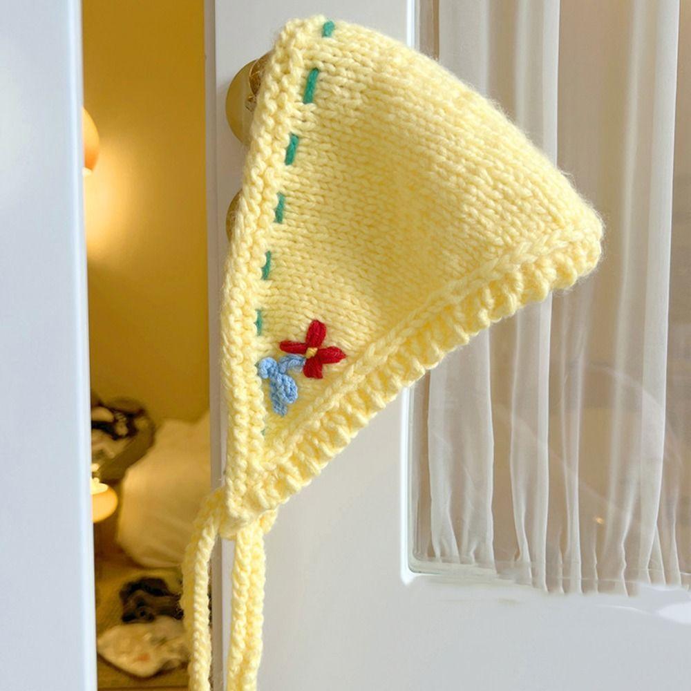 Y2K Knitted Triangle Scarf Bohemian Crochet Flower Turban Elegant Bandana Outdoor