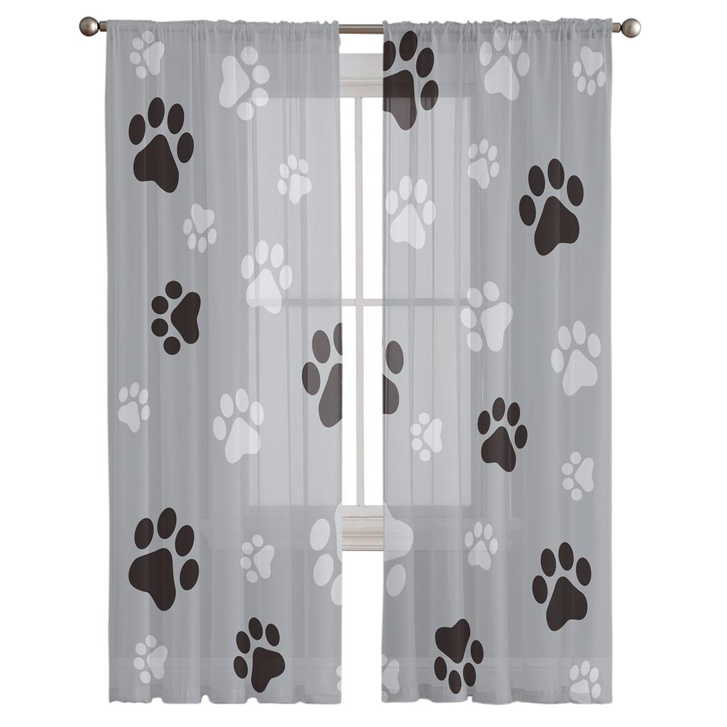 Тюлевые шторы для гостиной, собачьей лапы, черные, серые, для спальни, кабинета, окна, прозрачные шторы, кухня, балкон, интерьер, вуаль, шторы