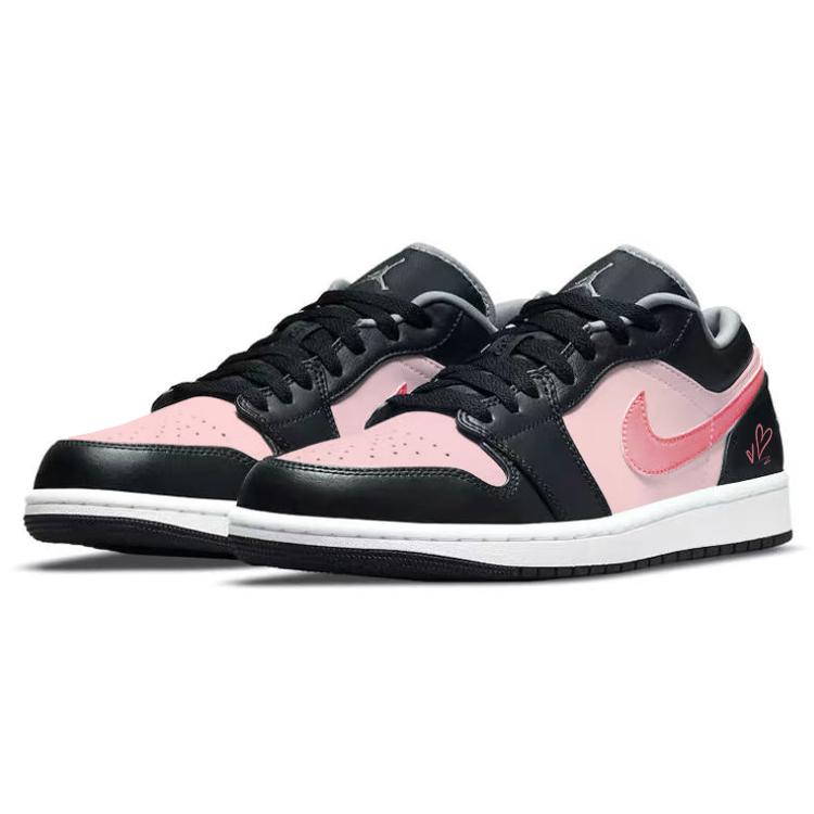 Jordan Air Jordan 1 Heartbeat Heart, Стиль Urban Chic Черный Розовый Любовь Амортизация Нескользящая Износостойкая 553558-040(Команда56-)