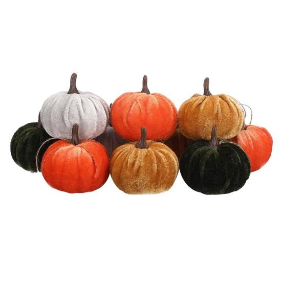 12 Pcs Artificial Velvet Pumpkins Small Foam Faux Flocked Pumpkin Tabletop Centerpiece for Fall Thanksgiving Halloween Harvest Home Table Decor