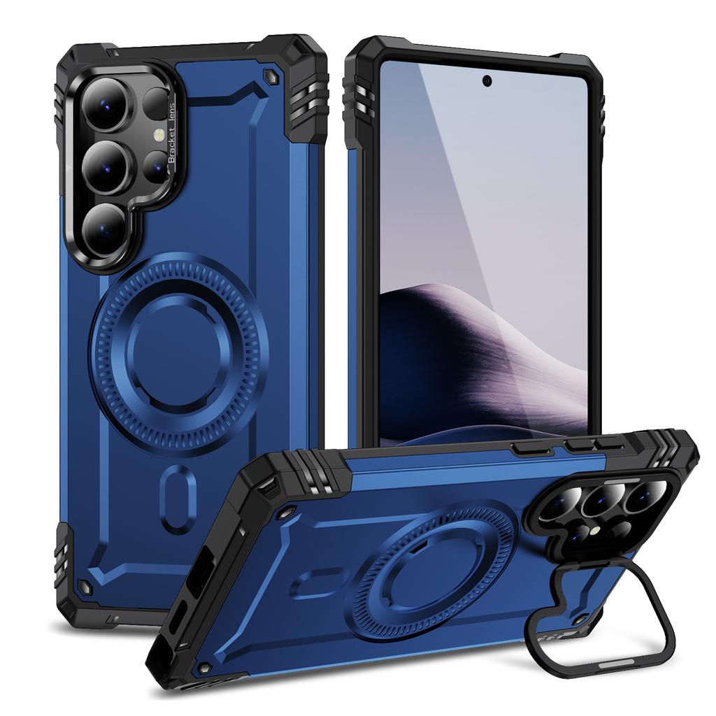 Для Samsung S25 Ultra/S24+/S23plus Чехол для телефона Магнитная беспроводная зарядка Креативная броня Ободок для линз Подставка Тпу+ПК Ударопрочный чехол