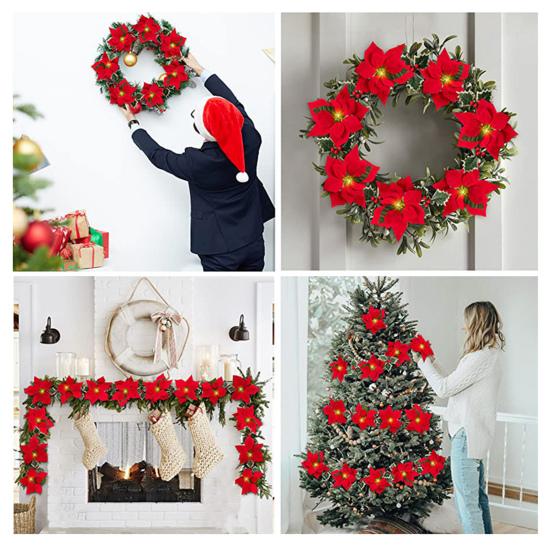 2M 10LED Рождественская гирлянда Световое украшение Светящаяся гирлянда Искусственный цветок Пуансеттия Праздник Рождественская елка Настенная лестница Подвесной венок Орнамент