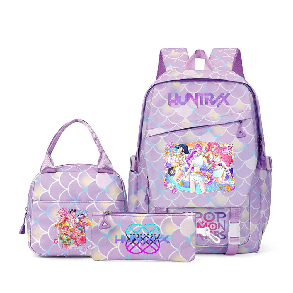 K-Pop Demon Hunter Girl Group Backpack Demon Boy Group Cartoon Anime Lunch Bag Pencil Case Three-Piece Set