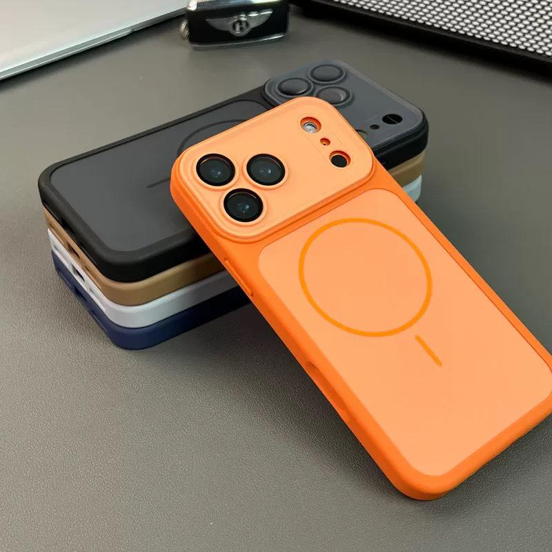 Магнитный защитный чехол для iPhone 17 Pro Max, двухцветный, с ощущением кожи и большим матовым окном