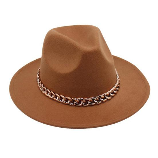 Шляпа для выступлений с толстым цепным декором, однотонная джазовая шляпа с широкими полями, ретро-реквизит для фотосъемки, фетровая кепка-панама на зиму и осень