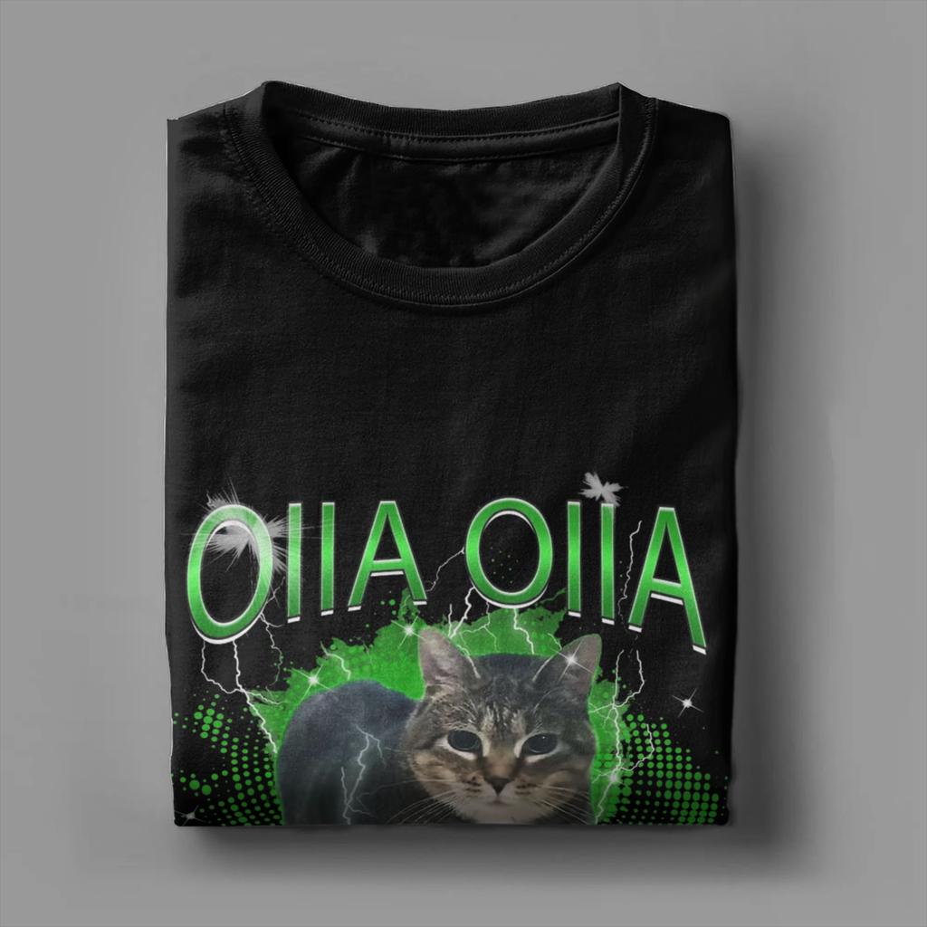 Крутящийся кот OIIA OIIA Электрический мем-кот OIIAA Футболки для мужчин Футболки из чистого хлопка Футболки с круглым вырезом Топы с коротким рукавом Подарок на день рождения