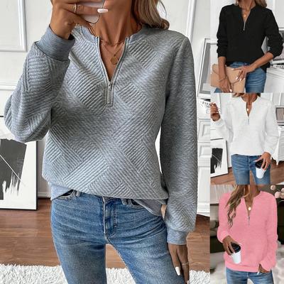 Женская Осенне-Зимняя Новинка Повседневная Однотонная Минималистичная Толстовка с Половиной Молнии, Длинным Рукавом, Свободного Кроя, Универсальная