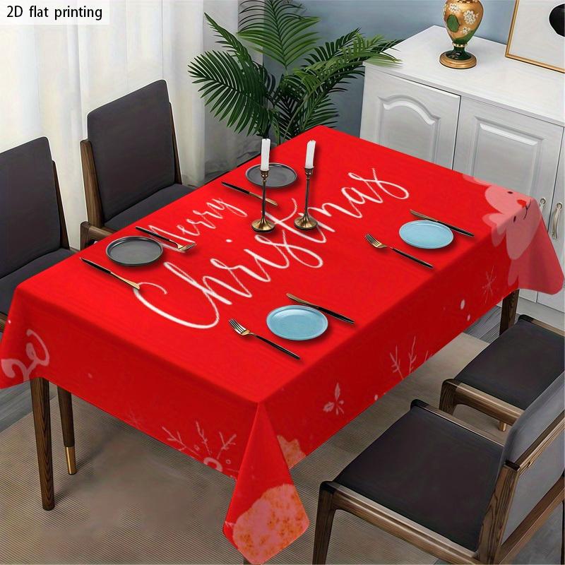 1pc Tablecloth, Soft Fashionable Beautiful Red Background Christmas Elements, "Merry Christmas" Slogan Tablecloth, Machine Washable And Easy to Clean,