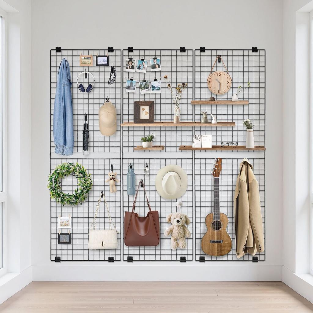 3 Packs Grid Wall Panels, 610 x 1828 mm Wire Grid Panels Display Rack, Wall-Mounted Art Display Shelf, Black Carbon Steel Wall Hanging Gridwall for