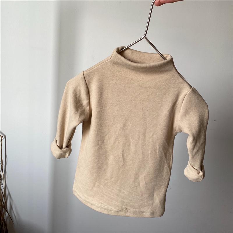 GL-Kids Хлопковая базовая рубашка в корейском стиле - С начесом, Утепленная, Полувысокая горловина, Осень/Зима, Унисекс для мальчиков и девочек.
