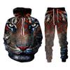 Tiger 3d Print Hoodie Suit Autumn Winter Pullover Men Women Sets Tiger Tracksuit Unisex Hoodie + Pants Two-piece Set