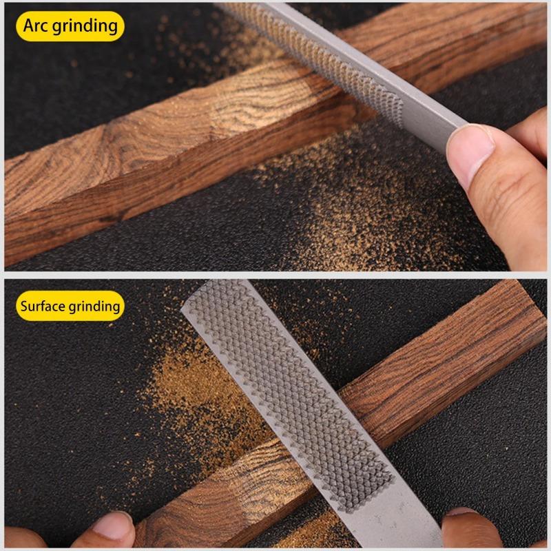 4-Way Wood Rasp File 2pcs Steel Hand File Durable Wood Rasp Set Half Round Flat and Needle Files Easy To Use for Metal Wood