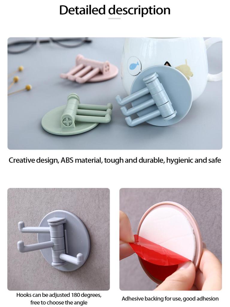 Вращающаяся клейкая настенная вешалка с несколькими крючками для кухни и ванной комнаты