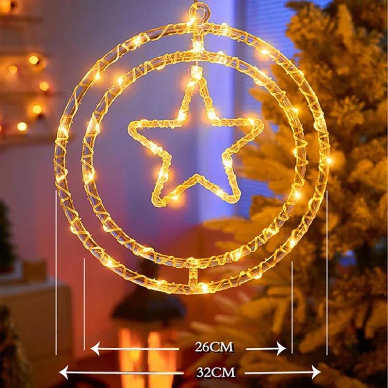 2pcs LED Christmas Hanging Light USB Button Spin Pendent Lights Star Home Decoration Lamp New Year Ornaments Party Christmas Lights