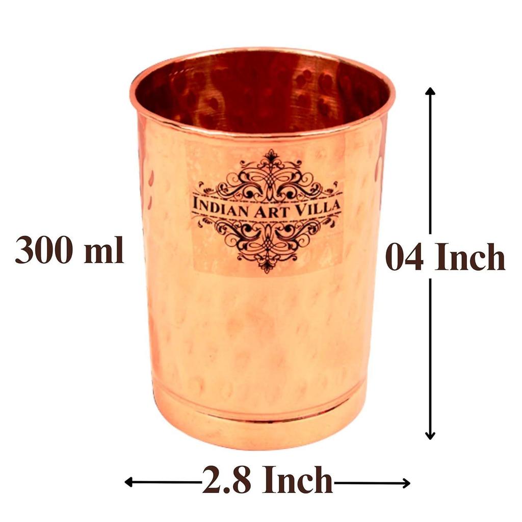 Чистая медь, гладкое стекло с кованым дизайном, для питья, сервировки воды, йоги, аюрведы, объем - 300 мл, упаковка 2 шт.