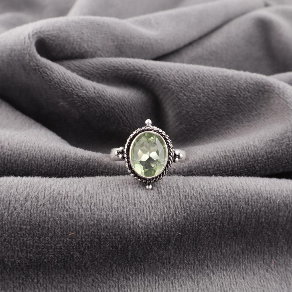 Green Amethyst Jewelry, 925 Sterling Silver Ring, Handmade Women Jewelry Gift For Her, Dainty Gemstone Ring For Her