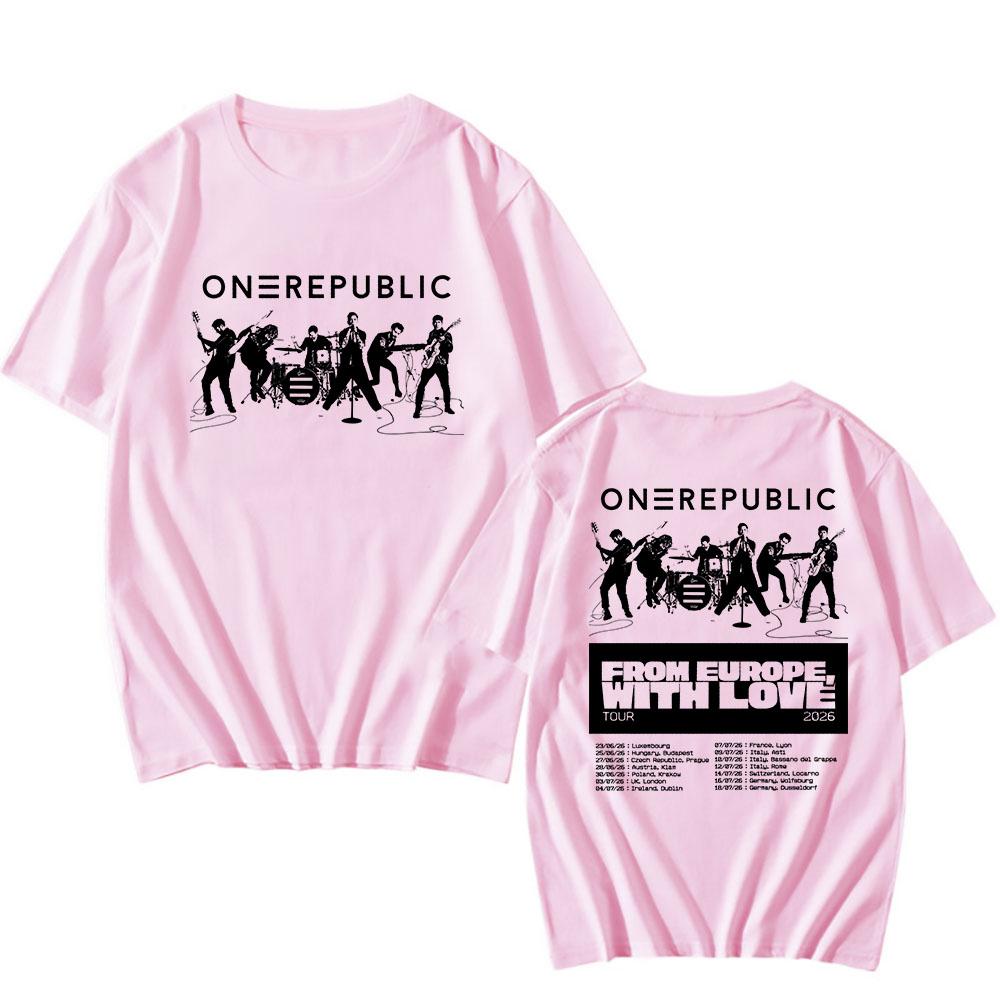 OneRepublic From Europe, with Love Tour 2026 T-shirt O-neck Summer Short Sleeve Mens Tshirts Graphic Merch Band Design Print Tee