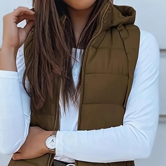 Women'S Puffer Vest Casual Zip Up Quilted Padded Vest Hooded