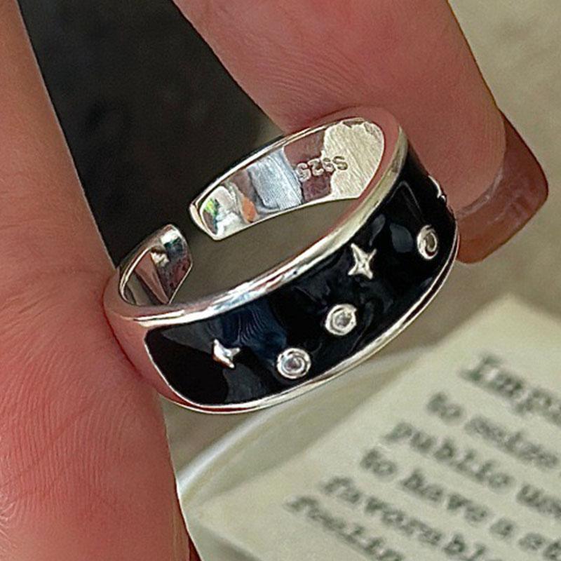 925 Sterling Silver Rings for Women Couple Minimalist Black Star Ring Fine CZ Jewelry Birthday Gift Prevent Allergy