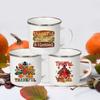 Thankful & Blessed Printed Enamel Mugs Coffee Cup Thanksgiving Party Wine Juice Mug Dessert Milk Handle Cup Gifts