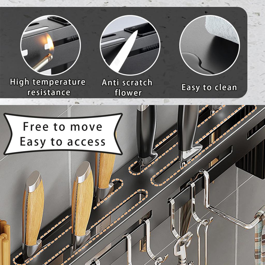 Стойка для хранения кухонных принадлежностей из нержавеющей стали, настенный держатель для ножей, съемная стойка для хранения ножей с несколькими кронштейнами и крючками