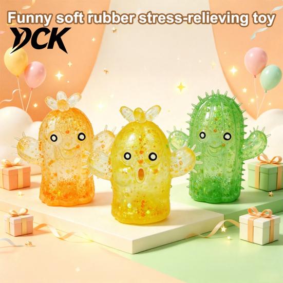 Cactus Decompression Toy Glitter Cartoon Squeeze Toy, Stress Relief Sensory Toys Ball Fidget for Home Office School Classroom