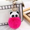 Cute Cartoon Panda Keychain Fluffy Pink Pom Pom Golden Buckle Lovely Bag Accessory for Friends Gathering Gifts