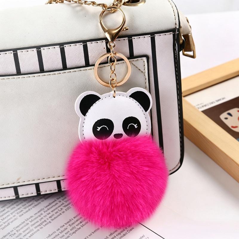 Cute Cartoon Panda Keychain Fluffy Pink Pom Pom Golden Buckle Lovely Bag Accessory for Friends Gathering Gifts
