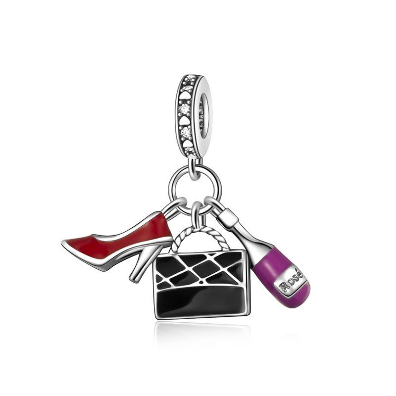 New 925 Silver Charm Bracelet DIY Women Jewelry Fashion Shopping Series Perfume High Heels Camera Bag Bead Fit