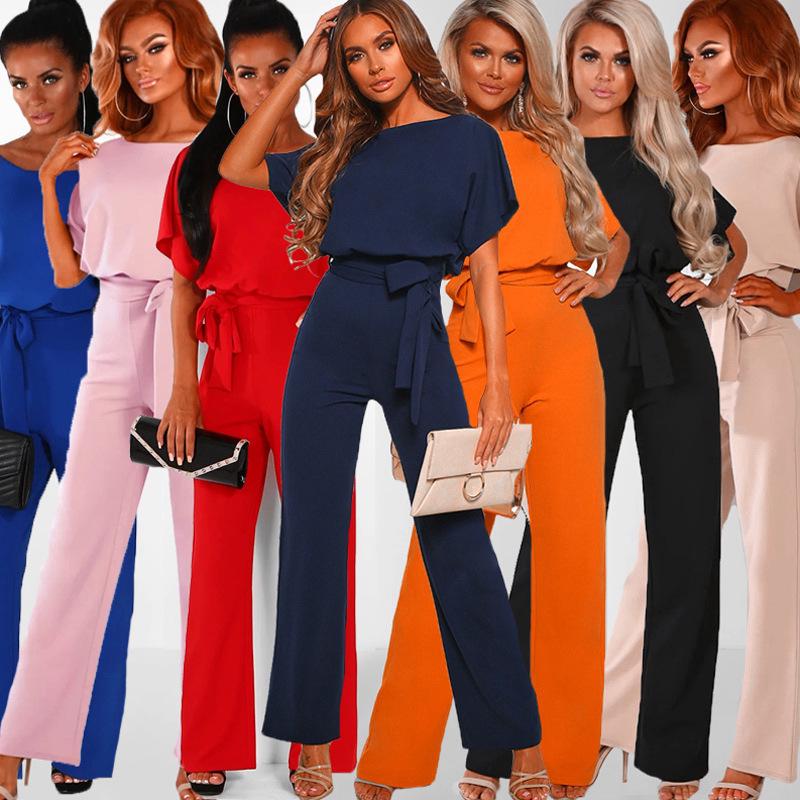 Women's Summer Button-Tie Short Sleeve Jumpsuit - European and American Style