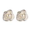 European and American fashion exquisite enamel drop glaze three-dimensional camellia pearl stud earrings light luxury elegant commuter earrings