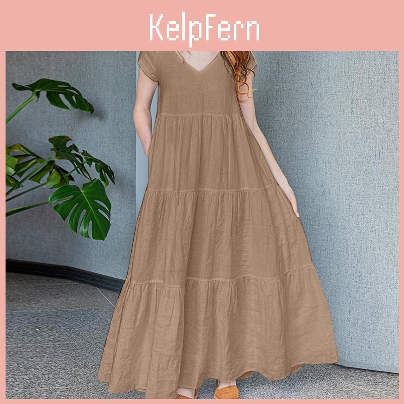 Casual Zanzea Daily Loose Women Vneck Short Sleeve Long Dress