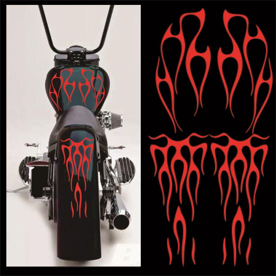 1 Set Motorcycle Red Flame Waterproof Sticker For Gas Tank & Fender Decals Vinyl
