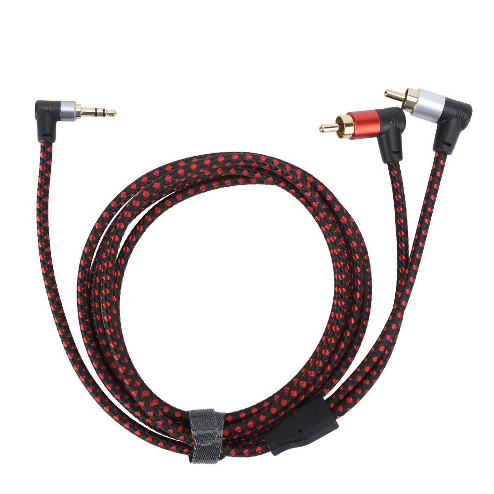 Right Angle 90° 3.5mm Male Plug to 2RCA Male Audio Cable Flexible Plug and Play TRS Male Audio Cable Stereo Y Splitter Adapter