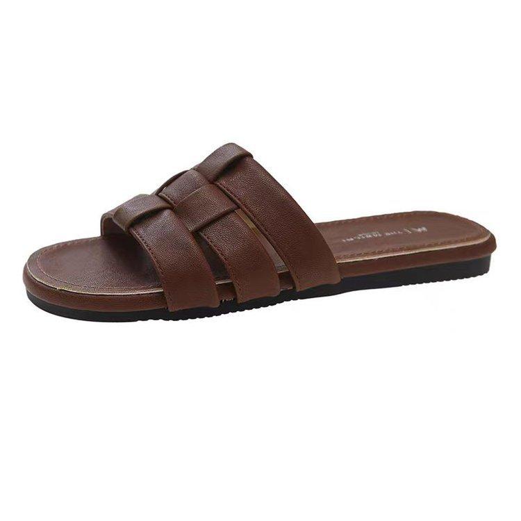 Flat Bottom Woven Hollow One-word Drag Women's Outer Wear New Summer Skirt Soft Bottom Beach Roman Cool Slippers