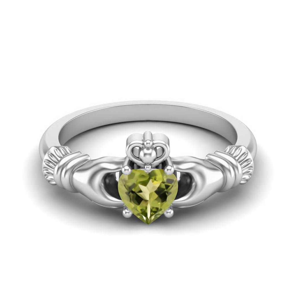 Ирландское кольцо Claddagh 5 мм Сердце Перидот 925 Проба Стерлинговое Серебро Одиночный Камень Женское Свадебное Кольцо