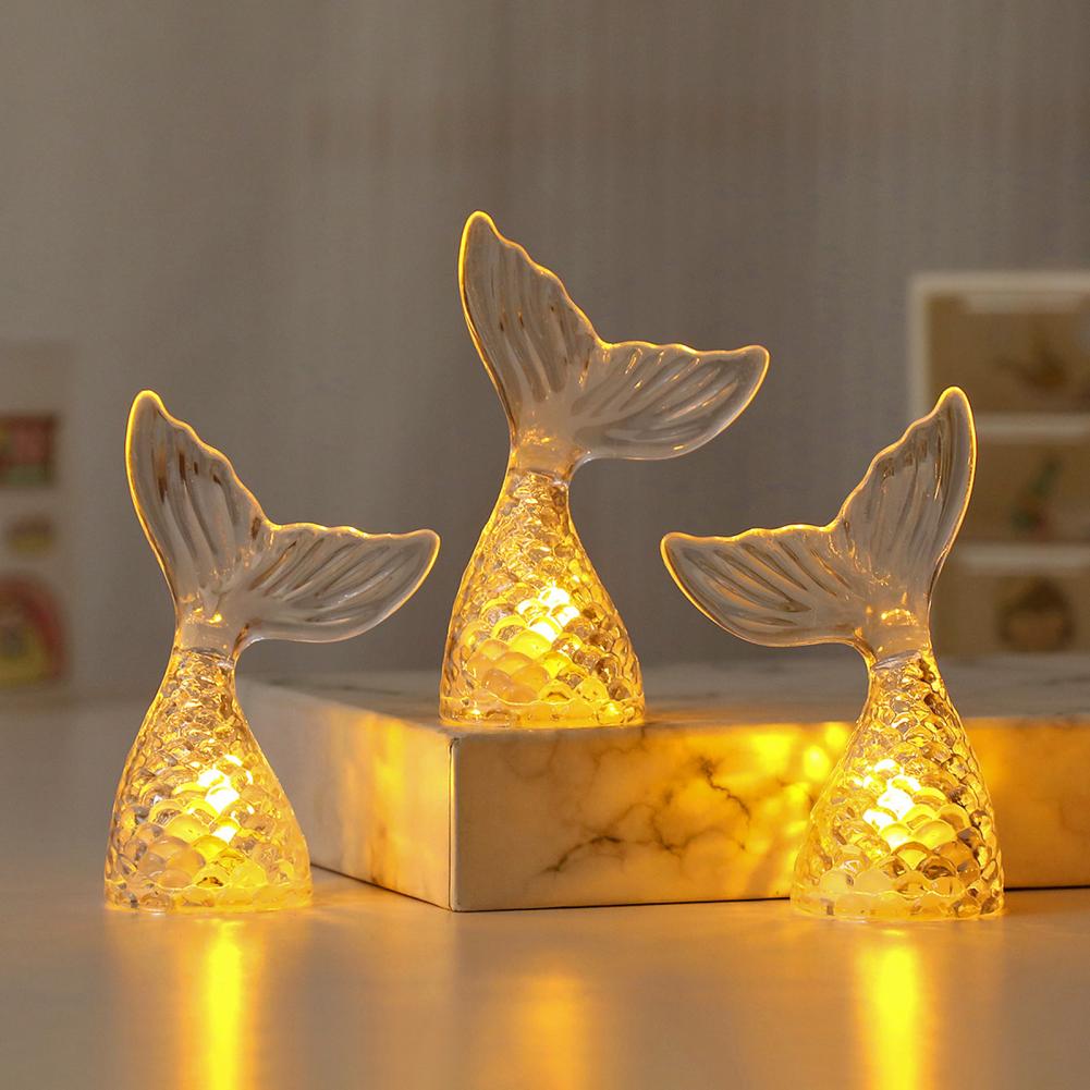 Calming Healing Underwater Tabletop Decor, Mermaid Tail Night Light, LED Glowing Crystal Candle Decor