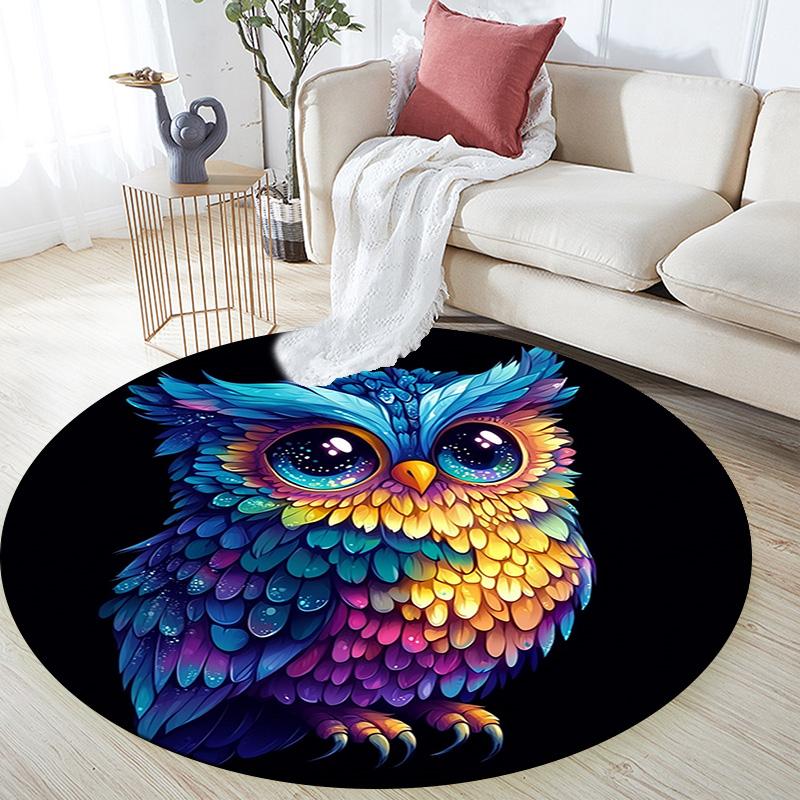 Owl Artwork Round Area Rug,Carpet Rug for Living Room Bedroom Sofa Playroom Decor,Non-slip Floor Mat